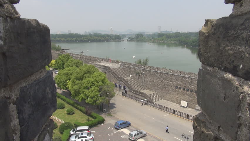 View to Xuanwu Lake and wall of Nanjing, China
