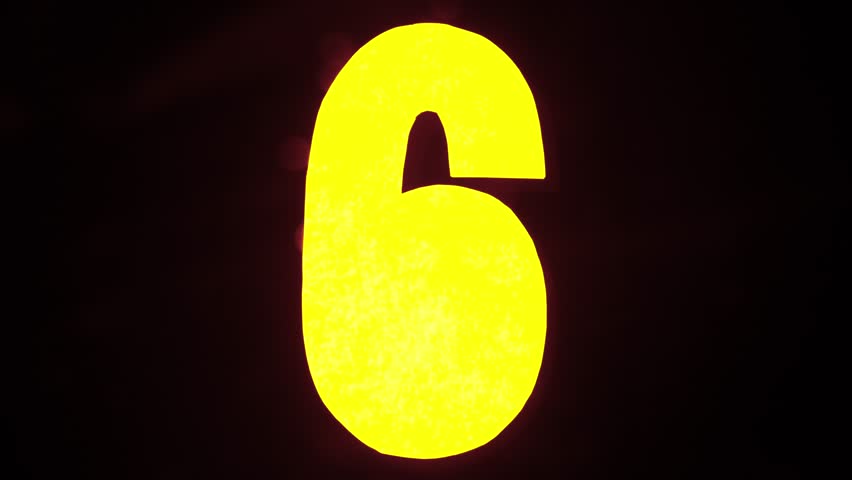 Symbols in waves advertisement concept. Sign template isolated on black background. Neon yellow six number figure symbol glowing with water waves moving over icon with ripples.