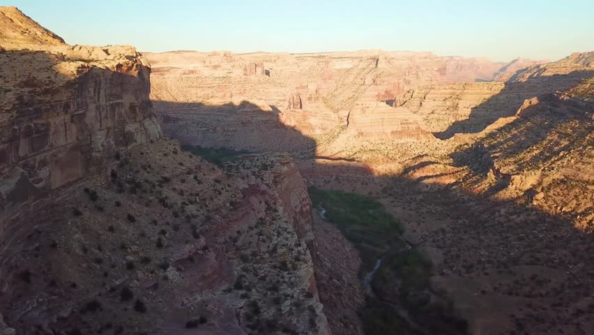 Beautiful view of the Charyn Canyon in Kazakhstan in the morning sun. Flight over a beautiful colorful canyon in the national park. travel
