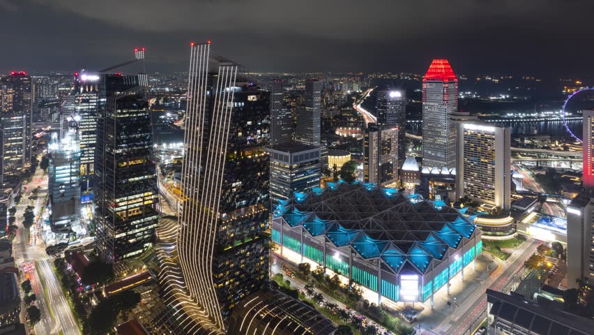 Time lapse of the Singapore skyline at night.