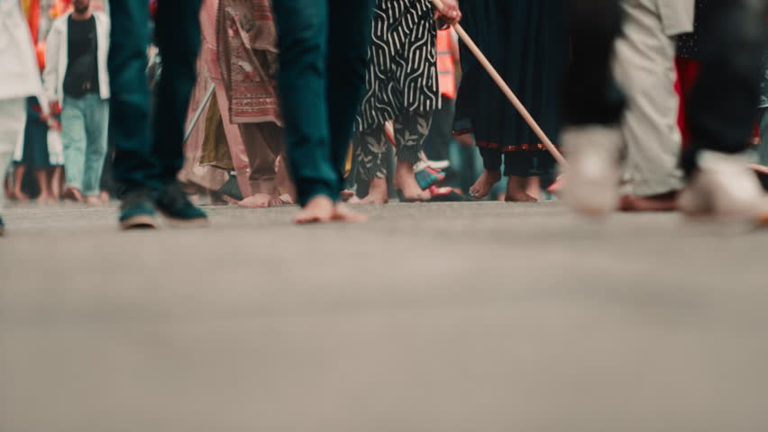 Indian sacred religious procession Vaisakhi faithful crowd walking