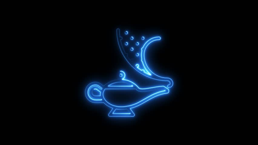 Neon magic lamp with glowing smoke trail animation