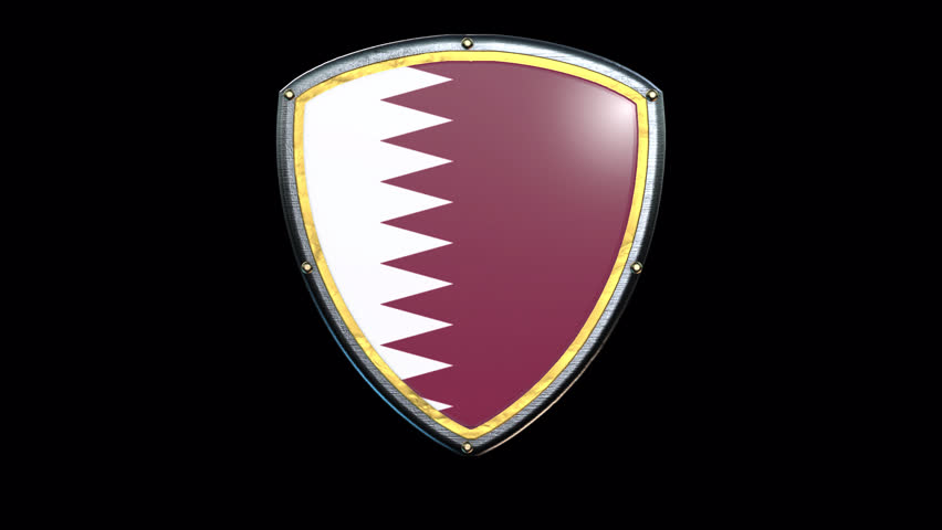 Animated shield badge with Qatar flag on Transparent background, stylish emblem motion graphics.