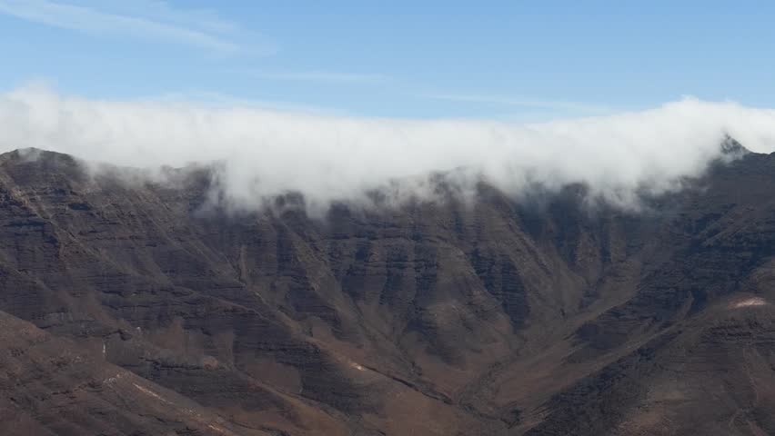 Jandia Fuerteventura Aerial View of Sea of Clouds Over Volcanic Mountains and Hiking Ridges