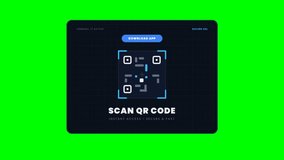 Vertical qr code scanning interface animation on green screen. An animated dark interface displaying a QR code with a scanning laser line and a download button on a chroma key green background. Perfect for app tutorials and marketing visuals. - Powered by Shutterstock - Get 15% off with code: PIKWIZARD15