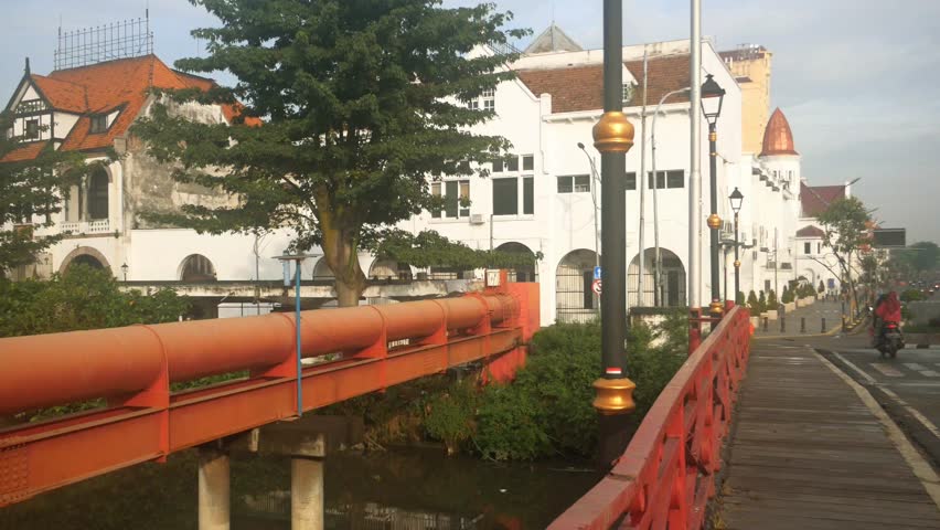 Surabaya, Indonesia - May 16, 2026: Red Bridge. A historic building in the old town. A tourist destination in downtown Surabaya.