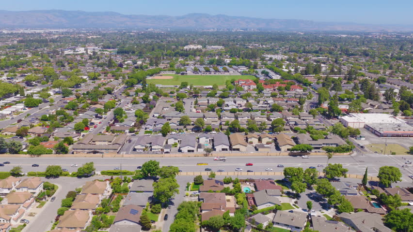 Cupertino California Lateral Aerial View Toward San Jose Skyline 01