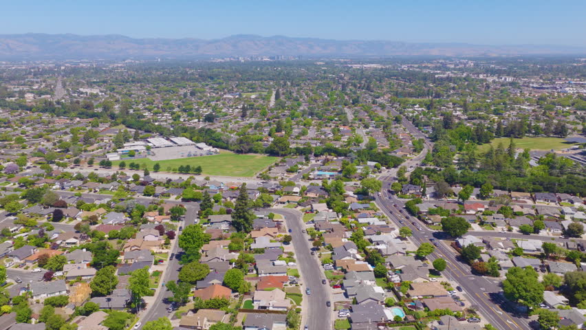 Cupertino California Descending Aerial View Toward San Jose Skyline 01