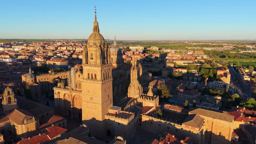 Aerial view of Famous Church In Center Of Old Beautiful Town Of Salamanca, Spain