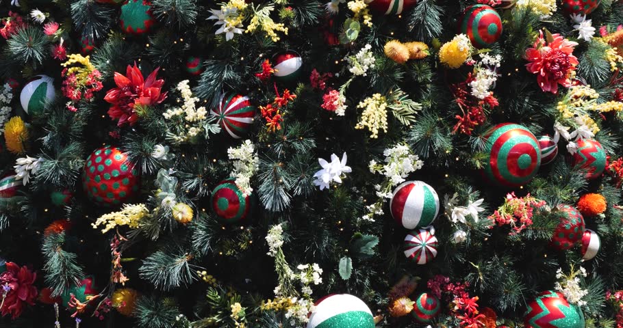 Close-up of the Christmas decorations from the Christmas tree in front of the St Mary