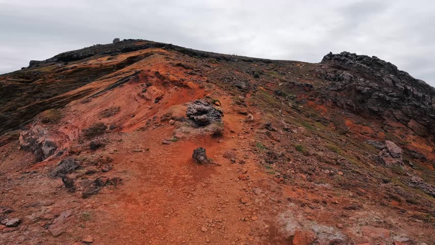 Hiking trails on Mount Aso, an active volcano in Japan