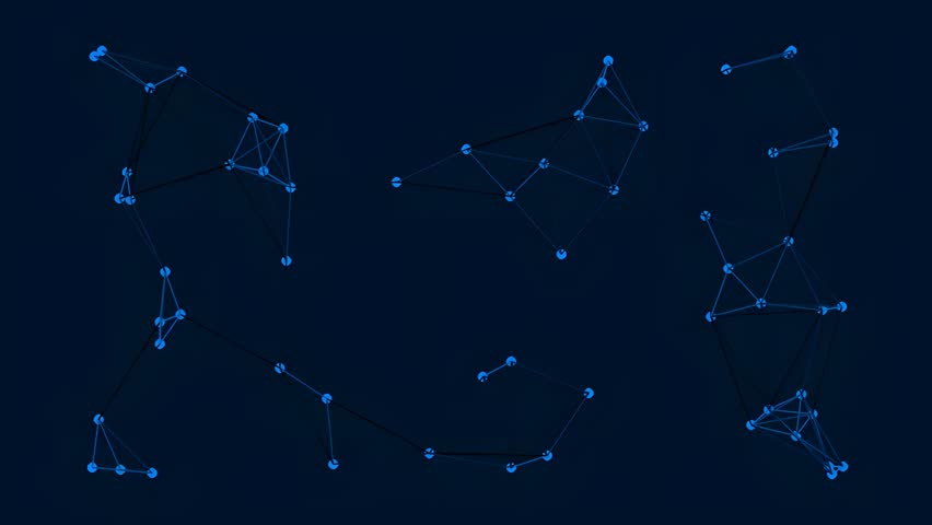 A dark blue background with glowing blue constellations and stars