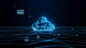 Futuristic cloud computing and cybersecurity concept with glowing digital cloud over network waves, representing secure data storage, cloud technology, online protection, and digital infrastructure. - Powered by Shutterstock - Get 15% off with code: PIKWIZARD15