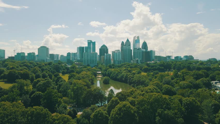 Dynamic drone footage reveals Piedmont Park and Lake Clara Meer with Atlanta