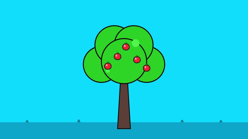 pop art style apple tree with falling fruit.