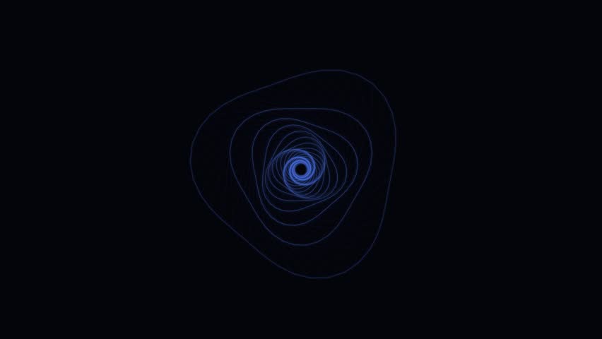 Minimalist animation of a rotating blue geometric vortex. Perfect for tech backgrounds, sci fi projects, and music visualizers