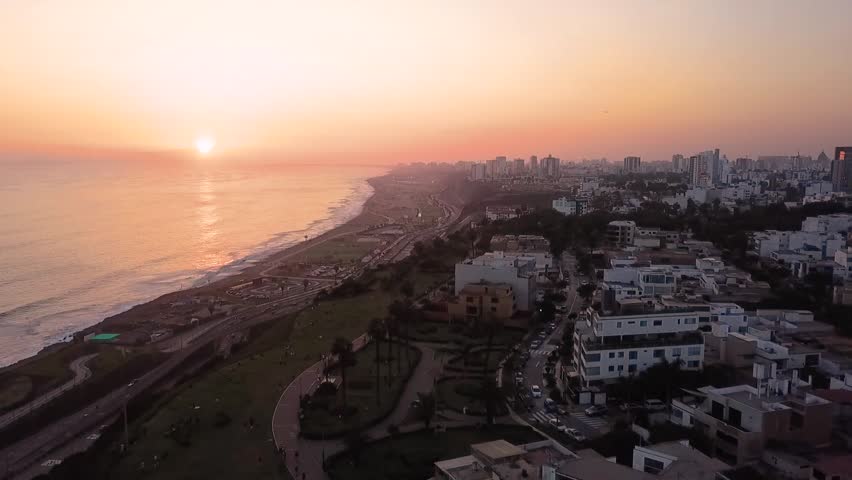 Sunset view on the Costa Verde, in Lima, Peru