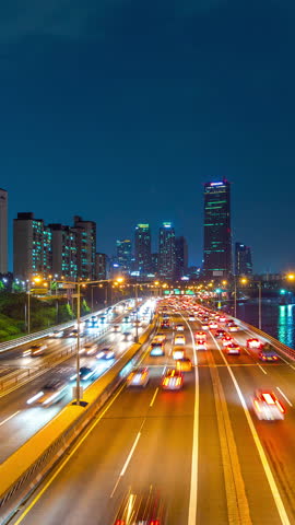 Vertical time lapse of traffic and cityscape in Seoul, South Korea.