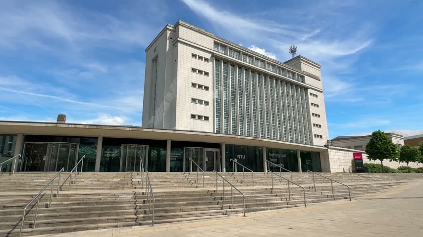 View of the historic Newton and Arkwright Building at Nottingham Trent University City Campus in Nottingham, England, featuring iconic academic architecture.