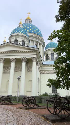 Saint Petersburg. Russia. Trinity-Izmailovsky Cathedral with blue domes. Architectural monument. Cathedral of the Holy Life-Giving Trinity of the Izmailovsky Regiment of the Life Guards. 4К