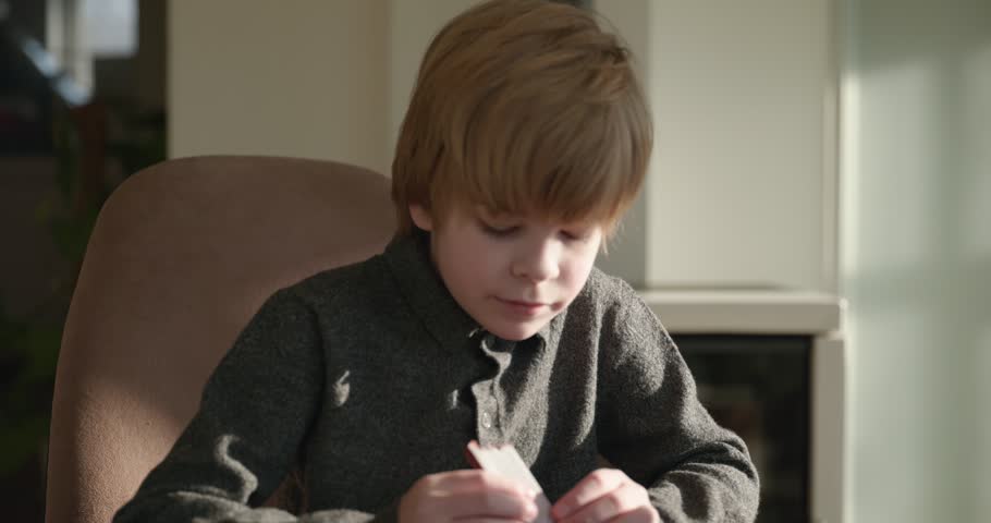 Kid Boy Eat Sweets. 4K 10-bit