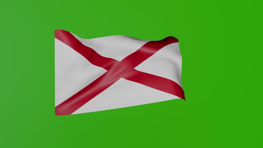 Alabama State Flag Waving on Green Screen