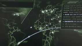Real-time global network monitoring interface with surveillance map and technical logs - Powered by Shutterstock - Get 15% off with code: PIKWIZARD15