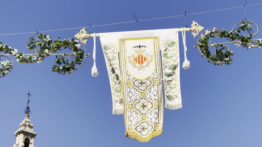 Valencia City Flag Displayed on Historic Street in Spain
