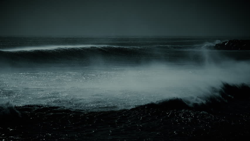 Night version, ocean waves in moonlight - shot at 60fps slowed. Moon rays shinning down on surface. 