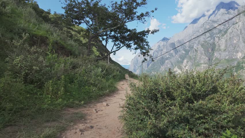 POV Walk Up Natural Dirt Path on Tiger Leaping Gorge High Trail Yunnan China
