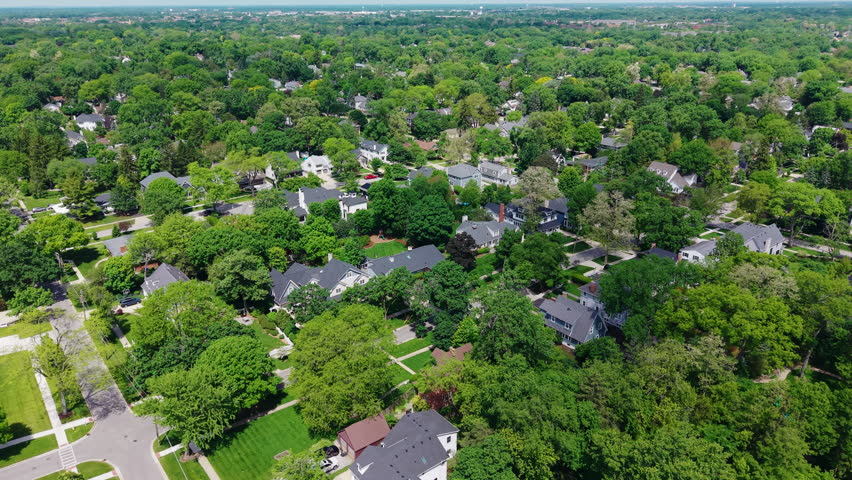 Aerial wide view of Real estate in American suburb at day time. neighborhood view of residential houses .