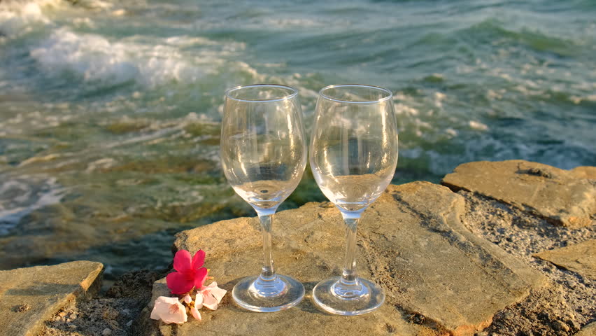 Wine on the seashore. Selective focus. Drink.