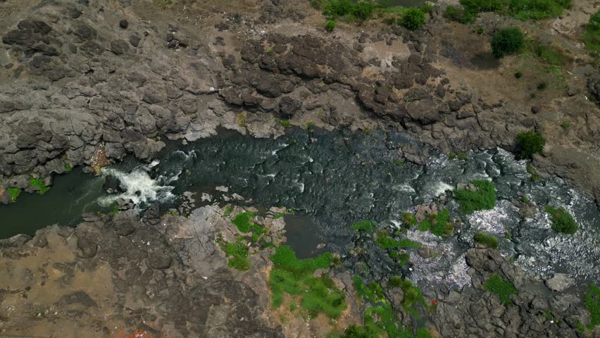 Rugged River Landscape with Rocky Formations Aerial Shot