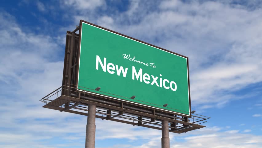 Welcome To New Mexico Road Sign. Airplane Landing New Mexico State USA.
