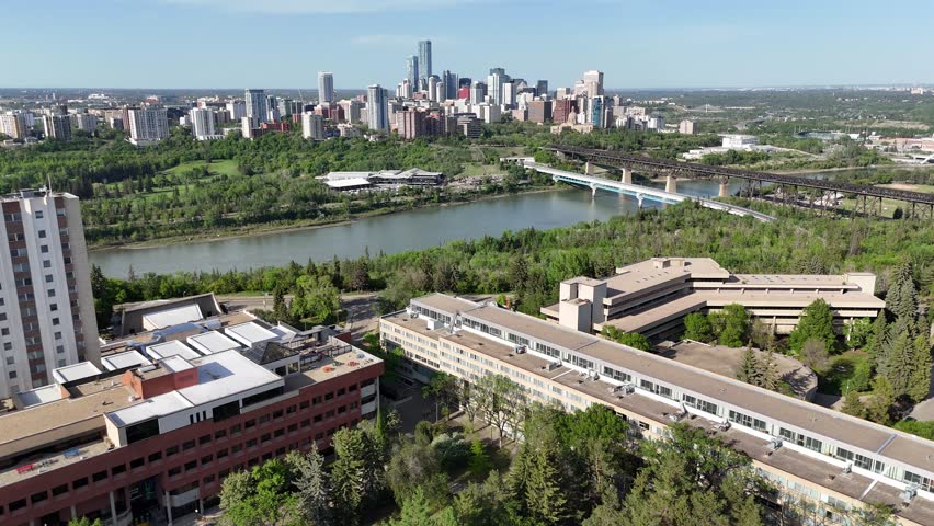Aerial view of buildings on the University of Alberta campus in Edmonton, Alberta.