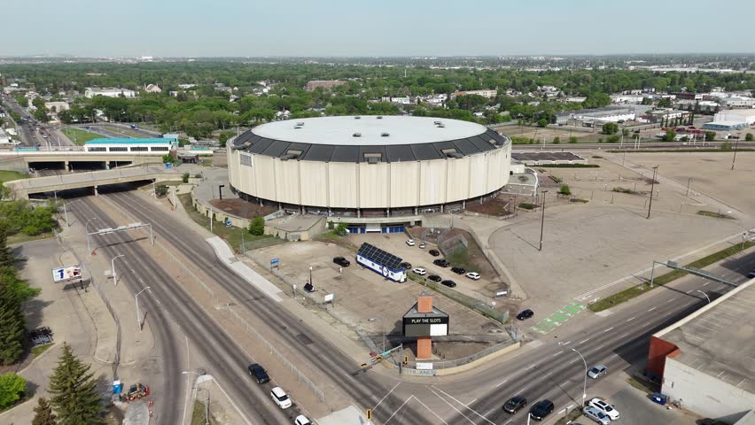 Aerial view of the old northlands coliseum in Edmonton, Alberta, Canada