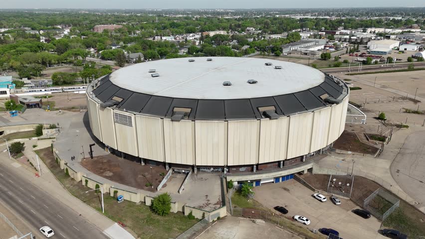 Aerial view of the old northlands coliseum in Edmonton, Alberta, Canada