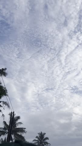Cloud formations above tropical trees creating a peaceful sky view and natural outdoor atmosphere.