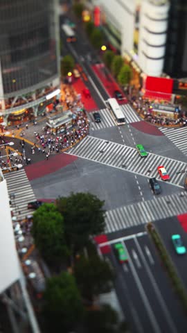 Time Lapse of the famous Shibuya Crossing in Tokyo Japan. Vertical Video.