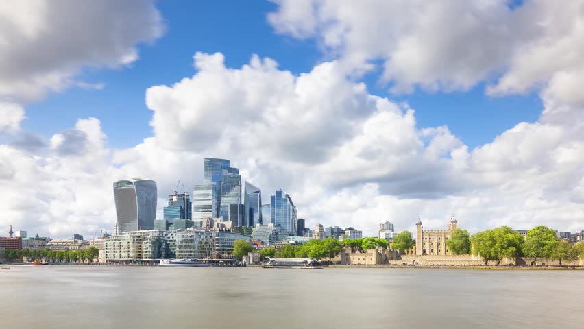 Time Lapse looking across the River Thames at the London Skyline.