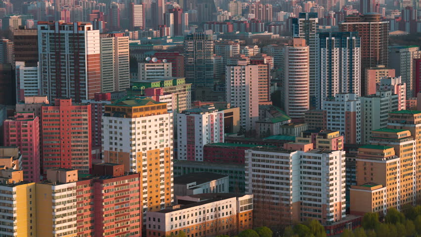 A panoramic, wide-angle view of North Korea