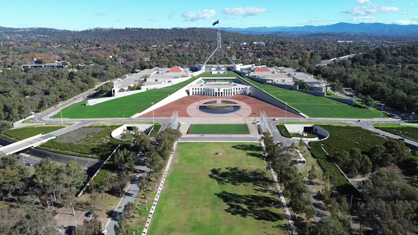 Australian parliament house aerial view in canberra