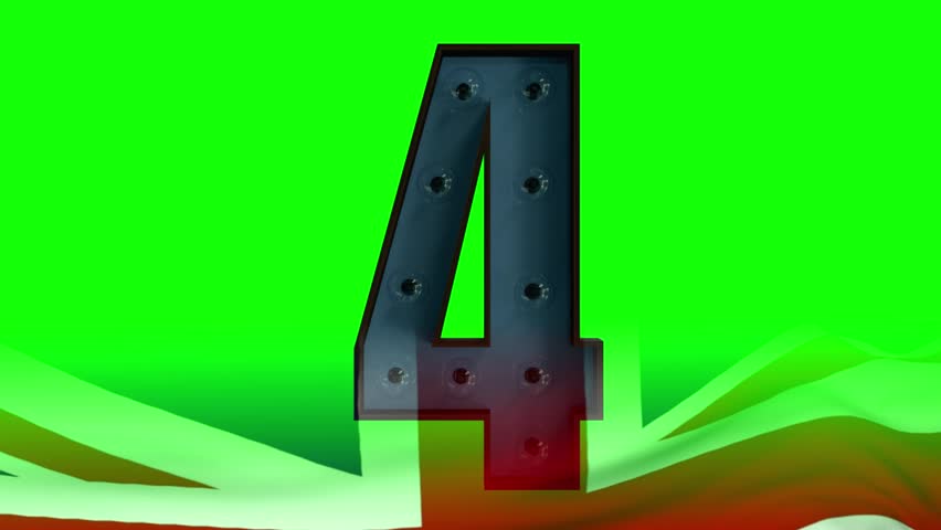 Animated marquee number 4 signs with yellow lights on green screen background