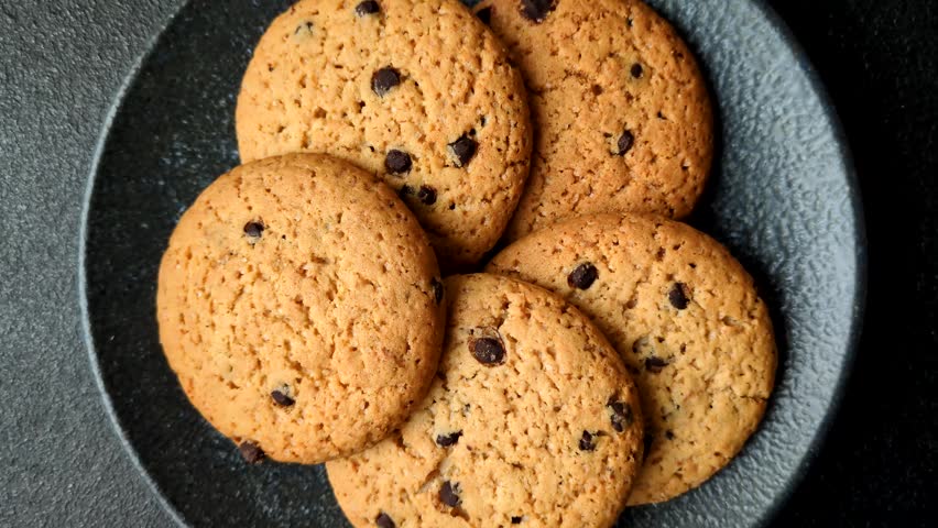 Food, oatmeal chocolate raisin cookies, dessert or breakfast pastry
