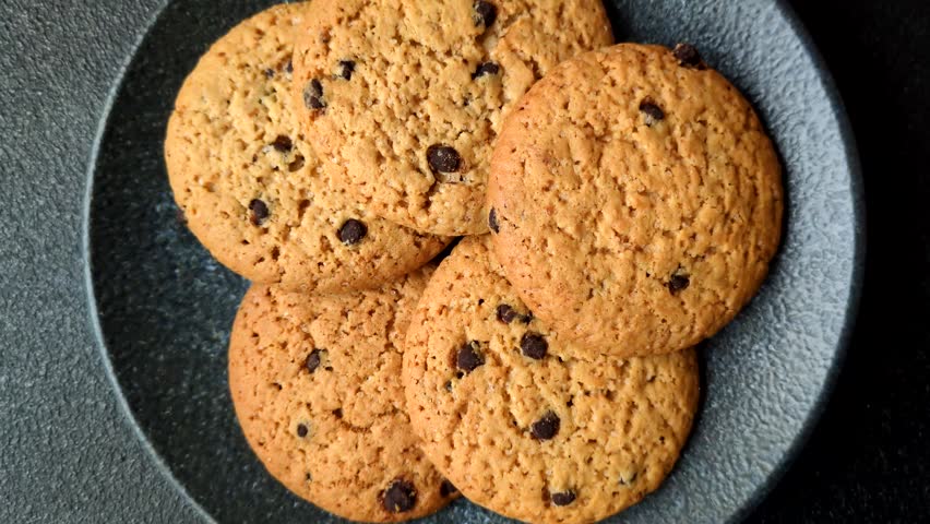 Food, oatmeal chocolate raisin cookies, dessert or breakfast pastry