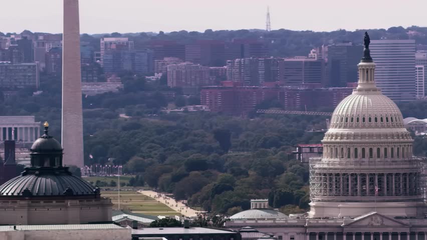 Aerial View of United States Capitol and Washington Monument in Washington DC