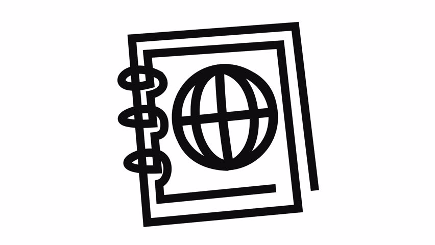 International passport line art icon cartoon animation isolated on an alpha channel for a document travel symbol and tourism guide book element concept. Seamless looping.