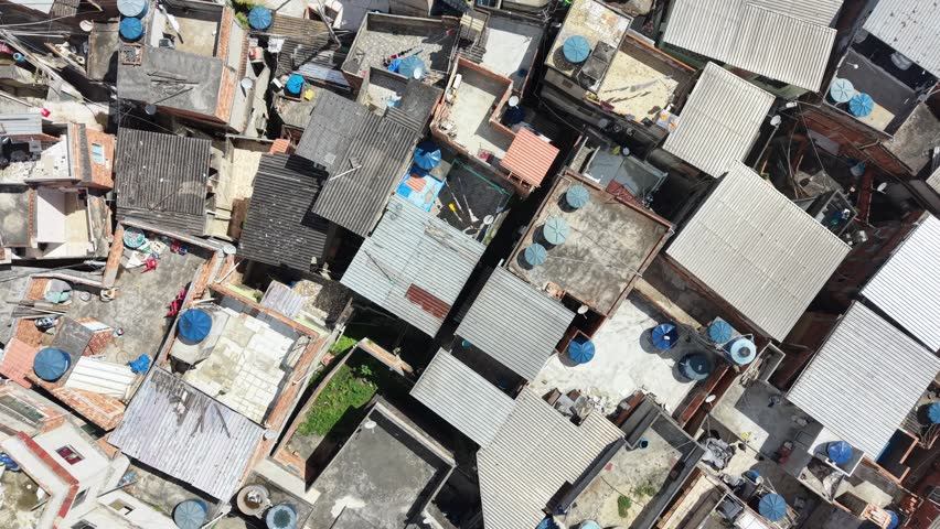 Aerial view of Rocinha favela in Rio de Janeiro, Brazil.