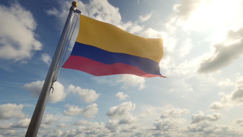 Colombia Flag on a Pole by Day, 3D Render 4K stock video