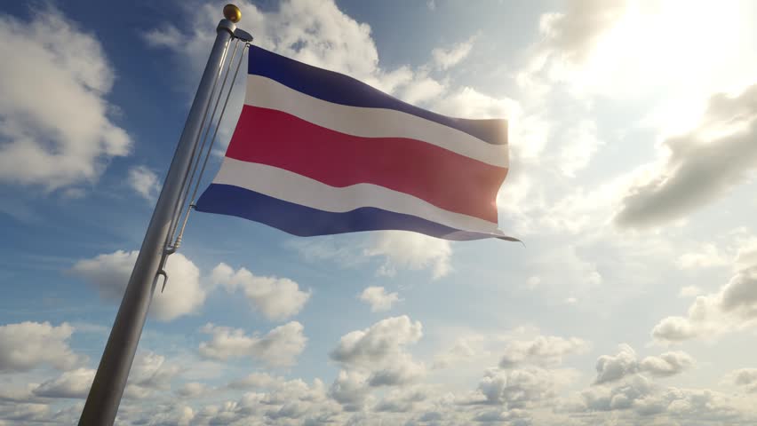Costa Rica Flag on a Pole by Day, 3D Render 4K stock video